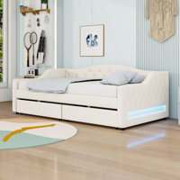 Twin XL 2 Drawers Upholstered Daybed with LED Belt