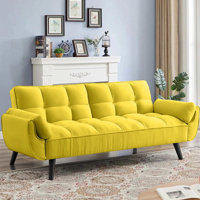 Esung75" Grid Tufted Futon Convertible Sofa Bed for Home Office, 2 Arm Pillows, Velvet