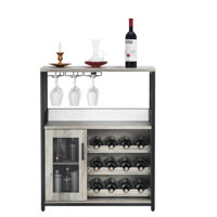 3-Tier Wine Bar Cabinet with Detachable Wine Rack and Storage Space, Buffet Cabinet with Glass Holder and Mesh Door, for Kitchen, Living Room and Bar by 17 Stories