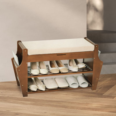 Shoe Bench 34.3in, Bamboo 3-Tier Entryway Bench with Storage, Shoe Rack Organizer Holds Up to 330 lb by Ebern Designs