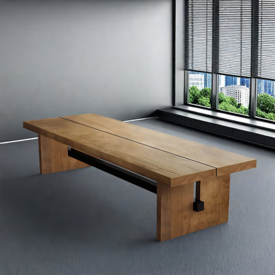 rectangular solid wood conference table by Latitude Run