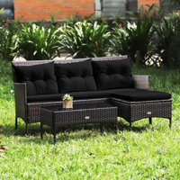 3 Pcs Patio Rattan Furniture Set 3-seat Sofa Cushioned Table Garden Black by Ebern Designs