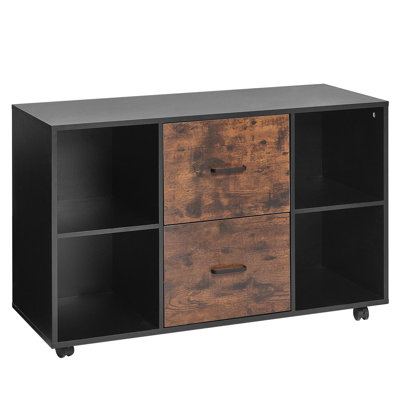 2 Drawer Wooden File Cabinet, Mobile Filing Cabinet with Open Shelves, Lateral Rolling File Storage with Lockable Wheels, Modern Free Standing Printer by 17 Stories