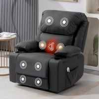 Modern PU Leather Heated Massage Swivel Rocker Recliner with cup holders by Latitude Run