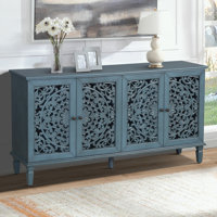 4-Door Antique Storage Cabinet with Adjustable Shelves and Floral Carvings by Astoria Grand