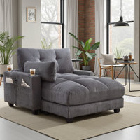Convertible Corduroy Chaise Lounge Sofa Bed with USB Port, Storage by Mercer41