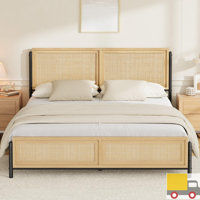 Modern Rattan Bed Frame with Headboard & Footboard, Boho Style Platform Bed, No Box Spring Needed, Sturdy Steel Slats & Under-Bed Storage by Bay Isle Home