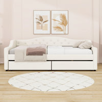 Twin XL Upholstered Daybed with LED Lighting and 2 Drawers