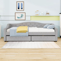 Twin XL Upholstered Daybed with LED Lighting and 2 Drawers