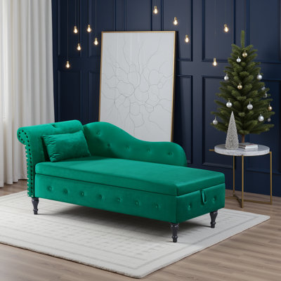 Velvet 2-in-1 Storage Chaise Lounge Bench with Throw Pillow