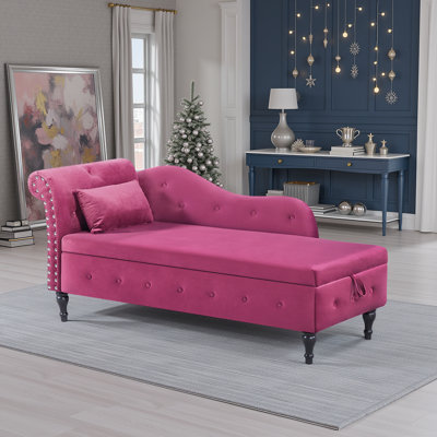 Velvet 2-in-1 Storage Chaise Lounge Bench with Throw Pillow by House of Hampton