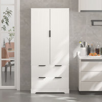 72 Inch Modern Fluted Kitchen Pantry Cabinet with 2 Large Drawers by Winston Porter