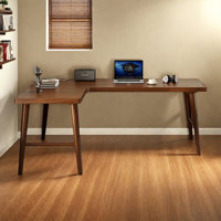 Nut-Brown L Shape Solid wood pine wood Desk by George Oliver