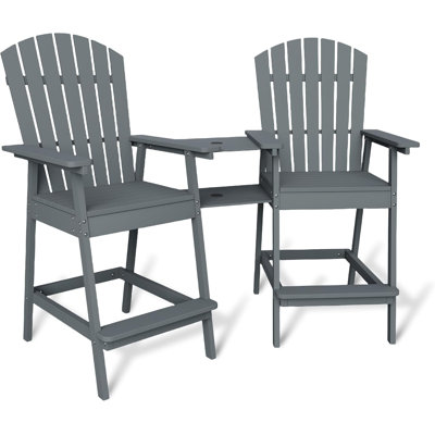 Patio Tall Adirondack Chairs Bar Chairs, Outdoor Adirondack Barstools with Connecting Tray, BarStool Chair with High Back for Deck, Balcony, Backyard, by Beachcrest Home