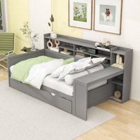 Wooden Daybed with Trundle, Desk and Shelves
