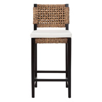 Bali & Pari Alise Handwoven Seagrass Counter Stool With Mahogany Wood Frame - Counter-Height Chair With Woven Back And Seat For Kitchen Island Or Home by Dakota Fields
