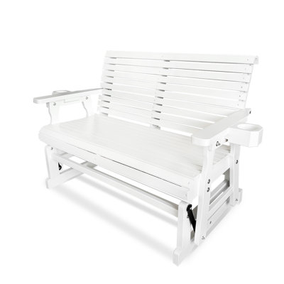 Wooden Patio Glider with High Roll Back and Deep Contoured Seat, Solid Fir Wood, 2-Seater by One Allium Way