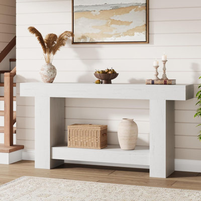 47.24/63 Inches Long Console Table for Entryway, 2-Tier Large Sofa Table with Storage, Wood Farmhouse Console Table for Living Room, Wooden Entrance E by Ebern Designs