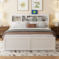King Size Platform Bed with Multi-storage Headboard USB and Drawers by Latitude Run