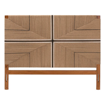 Bali & Pari Prita Paper Loom Headboard With Mahogany Wood Frame, Handwoven Bed Backrest Panel With Geometric Design, Boho Rustic Bedroom Accent by Dakota Fields