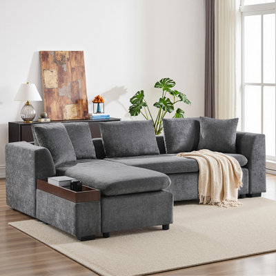 L-shaped Sectional Sofa For Living Room Upholstered Sofa Couch With Wooden Storage Compartment by Latitude Run