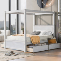 Wood Canopy Bed with Four Drawers ,Full Size Canopy Platform Bed with Support Slats by Latitude Run