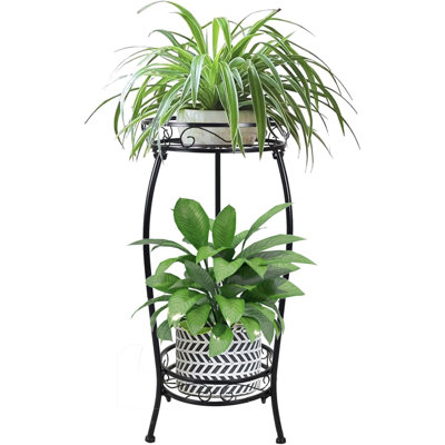 Plant Stand Indoor Outdoor 2 Tier 27" Tall Metal Potted Holder Flower Pot Stand Heavy Duty Plant Shelf Rustproof Iron Multiple Plant Round Supports Ra by Ebern Designs