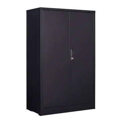 Black Metal Folding Storage Cabinet - Locking Doors, Adjustable Shelf, Filing Function For Home/office/school/garage by Latitude Run