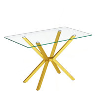 Rectangular Clear Tempered Glass Dining Table,Stylish Design With Metal Legs, Kitchen Table For Dining Room by Wrought Studio