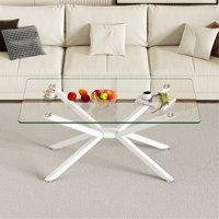 Rectangular Clear Tempered Glass Dining Table,Stylish Design With Metal Legs, Kitchen Table For Dining Room by Wrought Studio