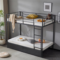 Black Bunk Bed Twin Size With Drawer And LED Lights And Charge Station by Isabelle & Max