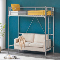 Upgrated Twin Loft Bed With Ladder Metal Bunk Bed With Flat Step Ladder For Kids Teens Adults, Gray by Isabelle & Max