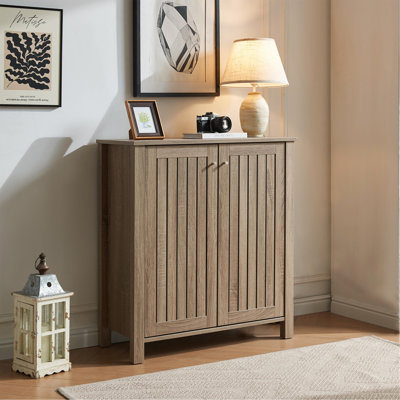 Shoe Cabinet Storage Cabinet Entryway Cabinet With Two Doors Slat Style Vented Doors Metal Knob Handle Four Shelves Dark Taupe Color by Ebern Designs