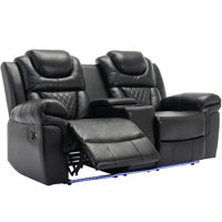 Home Theater Seating Manual Recliner Loveseat With Hide-Away Storage, Cup Holders And LED Light Strip For Living Room by Latitude Run