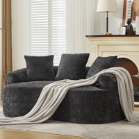 Curved Loveseat, Small Chenille Sofa with 3 Pillows, Deep Seat Couch for Apartment, Living Room, No Assembly Needed by Ebern Designs