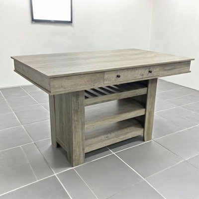 60" Counter Height Dining Table for 4, Farmhouse Rectangular Bar Height Kitchen Table & Thick Table Top, with Deepened Wine Rack & Shelves for Kitchen by Millwood Pines