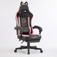 Gaming Chair Cute with Cat Ears & Ringing Accessories and Lumbar Support, Ergonomic Computer Chair for Girl with Footrest and Headrest by Inbox Zero
