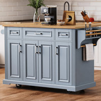 54-inch Large Kitchen Island with Rubber Wood Drop Leaf, Embossed Texture, and Ample Storage on 4 Wheels, Ideal for Modern and Farmhouse Kitchens by Lark Manor