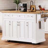 54-inch Large Kitchen Island with Rubber Wood Drop Leaf, Embossed Texture, and Ample Storage on 4 Wheels, Ideal for Modern and Farmhouse Kitchens by Lark Manor