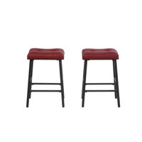 Bar Stools Set of 2, Barstools for Kitchen Island Counter, Leather Upholstery Kitchen Stools with Curved Saddle Seats, Bar Chairs with Metal Base by Winston Porter