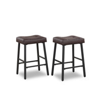 Bar Stools Set of 2, Barstools for Kitchen Island Counter, Leather Upholstery Kitchen Stools with Curved Saddle Seats, Bar Chairs with Metal Base by Winston Porter