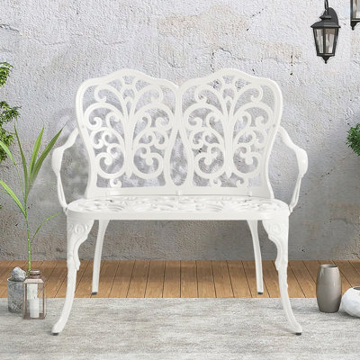 Tulip Patio Garden Bench Metal Park Bench Cast Aluminum Outdoor Furniture by Alcott Hill