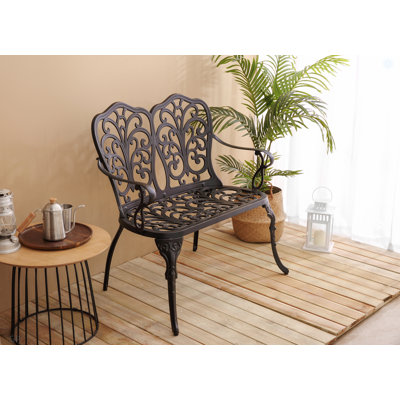 Tulip Patio Garden Bench Metal Park Bench Cast Aluminum Outdoor Furniture by Alcott Hill