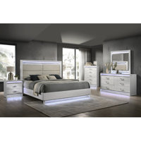 Glam Modern Style 5 Pc Bedroom Set With LED Headboard Made With Wood by Everly Quinn