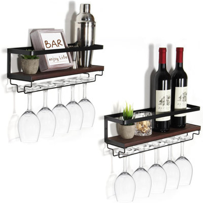 Wall Mounted Wine Rack With Glass Shelf