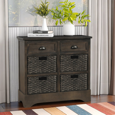 Stylish Storage Cabinet With Drawers And Rattan Baskets For Versatile Use by August Grove