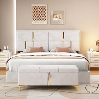 2-Pieces Bedroom Sets,Queen Size Upholstered Platform Bed With Hydraulic Storage System,Storage Ottoman With Metal Legs by Mercer41