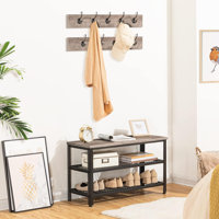 Hall Tree Entryway Storage Bench, Coat Rack Shoe Bench, Shoe Rack Organizer With Coat Hooks, 3-In-1 Design, Wooden Furniture With Metal Frame by 17 Stories