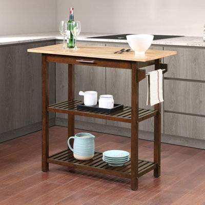 3-Tier Butcher Block Kitchen Island Cart With Drawer - 40" Modern Prep Station For Cooking, Serving & Storage