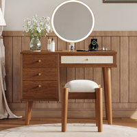 39" Retro Bohemian Style Wooden Makeup Vanity Set With Charging Plug&USB Port And Stool, Dressing Table With 3 Storage Drawers And 1 Rectangular Ratta by George Oliver